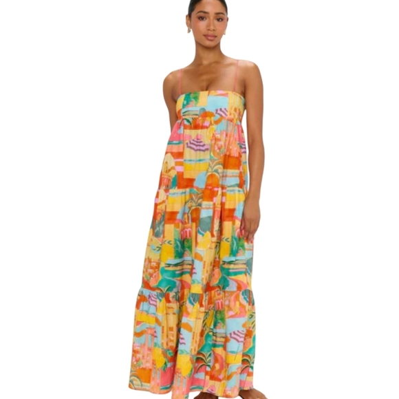 Show Me Your MuMu Multicolor Postcard Maxi Tiered Dress Sz XL - Picture 6 of 14